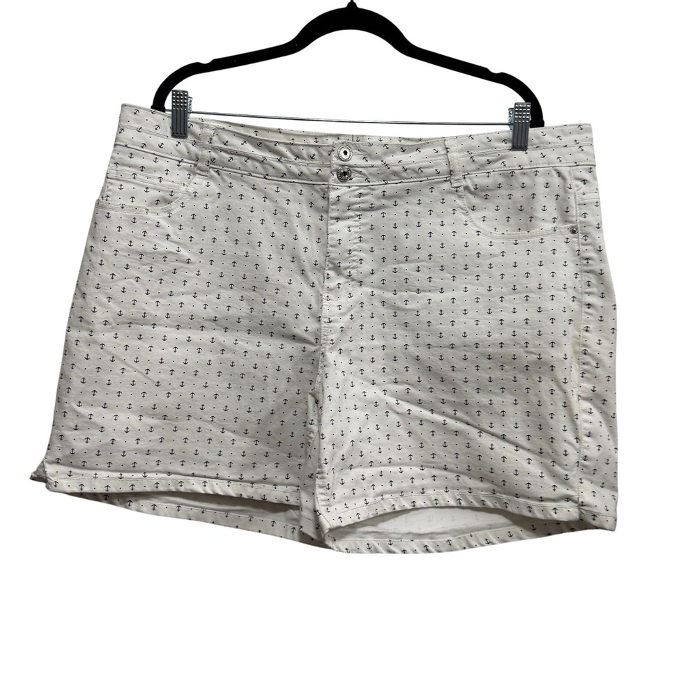 Stitch Star Anchor Print Denim Shorts Womens 20W White Nautical Stretch Plus